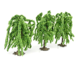 Gaugemaster Weeping Willow Trees for your scale model railway, dioramas and gaming tables, with distinctive falling green foliage and brown trunk.