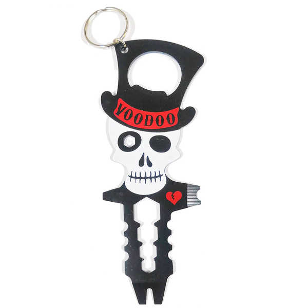 Voodoo multi tool featuring a skeleton head wearing a top hat design. 