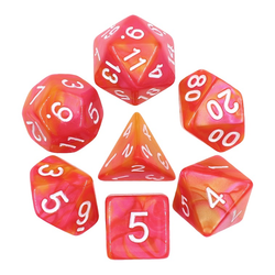Elemental Rose Orange RPG Dice. Elemental two-tone dice in soft orange and rose pink with white easy to read numbers 