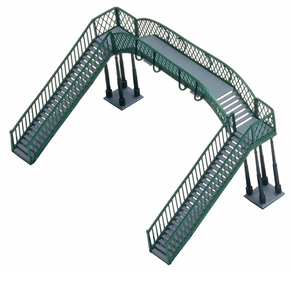 Footbridge by Hornby. A green and black plastic scale model railing bridge 