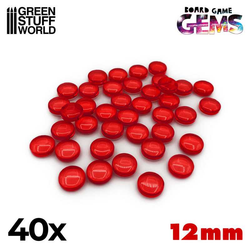 Red Board Game Gems by Green Stuff World a pack of 40, 12mm transparent acrylic, coloured plastic, polish finished gems for your hobby and gaming needs.