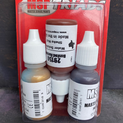 A pack of three 1/2 Ounce MSP paints in dropper bottle by Reaper Miniatures.