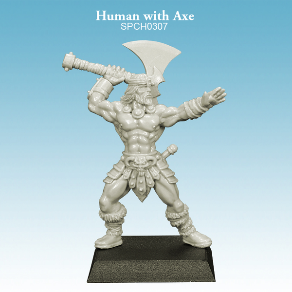 A resin miniature from Spellcrow in a 28mm scale for your gaming table. A male human carrying an axe in a dynamic pose which would work great as a barbarian in your role playing game. Supplied with a 25mm square plastic base.