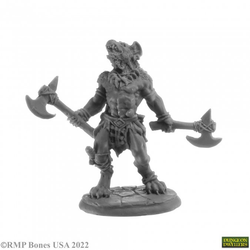 Reaper gnoll ravager from the Bones USA range, a humanoid hyena holding an axe in each hand
