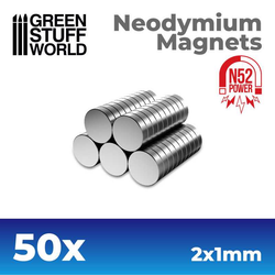 Neodymium Magnets 2x1mm x 50 units (N52) from Green Stuff World. 