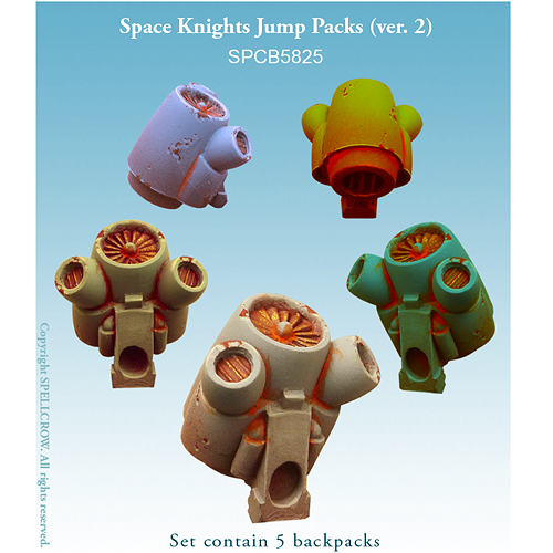 Space Knights Jump Packs V2 is a pack of 5 resin miniatures from Spellcrow in a 28mm scale enabling you to convert your models for your gaming table. 