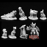 Reaper Miniatures dark heaven legends metal miniatures 02756 Familiar Pack IV contains various animal companions including a pug, dragon, monkey and a rabbit