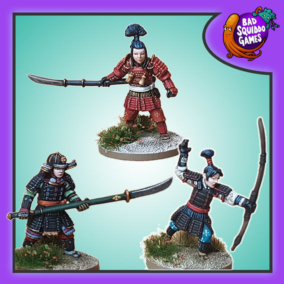Onna-Bugeisha by Bad Squiddo Games feudal Japan female warriors two armed with Naginata and one with a Yumi