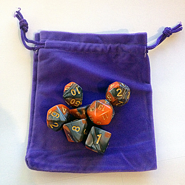 Purple Rectangular Dice Bag With Purple Drawstring 