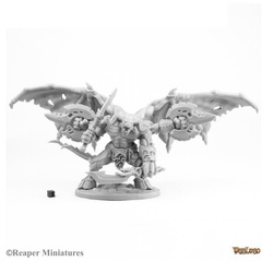 17341 Rauthuros. A four armed winged demon carrying a weapon in each of his four hands. A demon with a horned head and large wings for the gaming table.