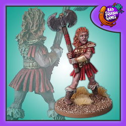 Bad squiddo Games metal gaming figure. Delphine she is wearing armour and holds a two handed axe