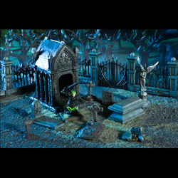 Graveyard Terrain Crate scenery for tabletop games. A graveyard scene with graves and mausoleum 