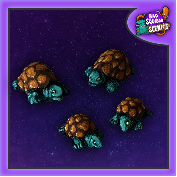 Tortoises by Bad Squiddo Games is a pack of resin miniatures depicting turtles or tortoises