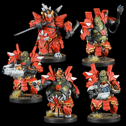 Deadzone Asterian Matsudan Booster - MGDZA104 by Mantic Games. armoured lizard men miniatures in red