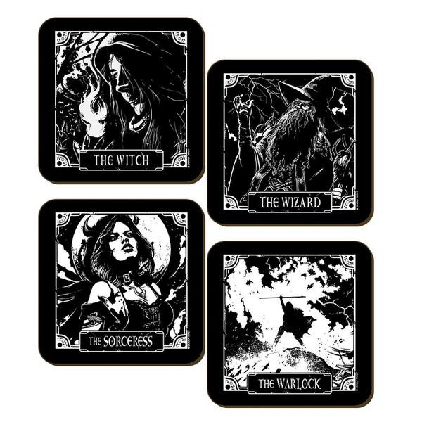 Deadly Tarot The Wizard, The Warlock, The Sorceress & The Witch 4 Piece Coaster Set