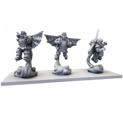 Halfling Ej Grenadiers Regiment for Kings of War by Mantic Games. This set of three miniatures are using mechanical flying machines 