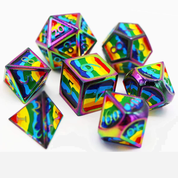 Metal Rainbow Pride Flag RPG Dice Set
