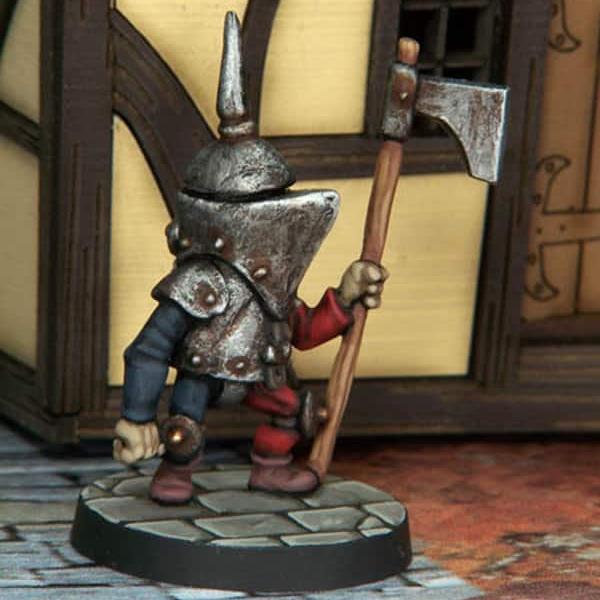 The Sentinel by Northumbrian Tin Solider from the Nightfolk sentinel range wears armour and carries an axe style weapon.
