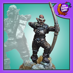 Rae Orc Archer by Bad Squiddo sculpted by Phil Hynes, a great edition to your gaming table, diorama and more this Orc Archer holds a bow ready to fire and is dressed in cloth and fur