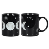 Black mug featuring the wiccan triple moon design.