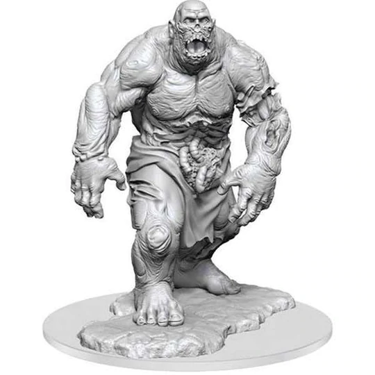 Zombie Hulk unpainted miniature by Wizkids as part of their Wave 16 Nolzur's Marvelous Miniatures range for Dungeons and Dragons. A miniature representing a giant undead zombie with his mouth open, flesh decaying on his bones and his guts hanging out.