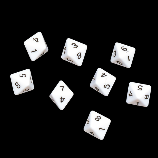  eight white dice with black num...
