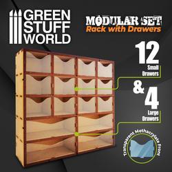 Vertical paint rack with drawers by Green Stuff World