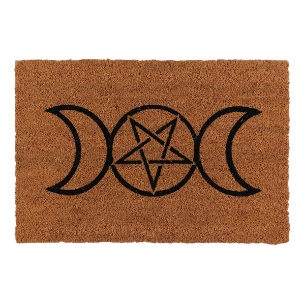 doormat printed with the wiccan triple moon 