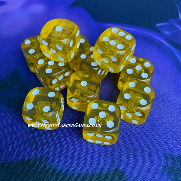 Clear Yellow D6 dice - 10 x 16mm D6 -16CYD6