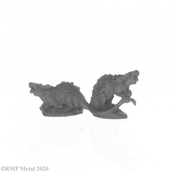 Giant Tomb Rats from the Dark Heaven Legends metal range by Reaper Miniatures sculpted by Julie Guthrie.  A set of two rats in different poses