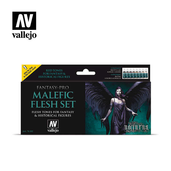 Malefic Flesh Paint Set by Vallejo. Box art of paint set.