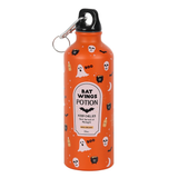 An orange bottle with Halloween inspired decoration and 'Bat Wings Potion' imitation label. 