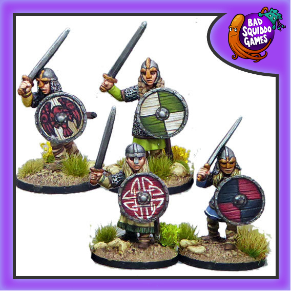 Shieldmaiden Hearthguard with Swords from Bad Squiddo Games carrying swords and shields