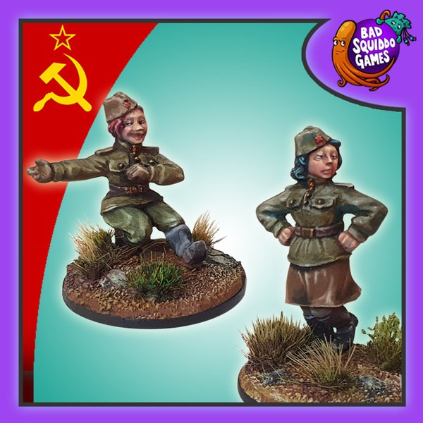 Soviet Dancers is a pack of two metal miniature depicting soviet dancers from the women of world war 2 range by Bad Squiddo Games