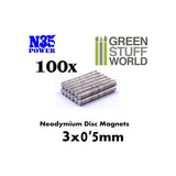 Neodymium Magnets 3x0'5mm -100 units -9060- Green Stuff World
