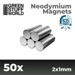 Neodymium Magnets 2x1mm x 50 units (N35) from Green Stuff World.