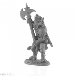 Catfolk Warrior from Reaper Miniatures Dark Heaven Legends range holding a two handed axe weapon. 