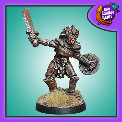 Gret Orc Berserker by Bad Squiddo sculpted by Phil Hynes, a great edition to your gaming table, diorama and more this Orc Berserker holds a sword in one hand and a shield in the other