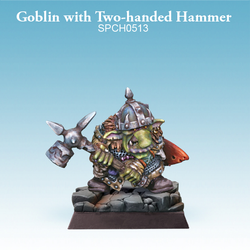 Goblin with two-handed hammer is a resin miniature from Spellcrow in a 28mm scale for your gaming table and beyond. A one piece figure supplied with a 25mm square plastic base.