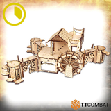 A wonderful MDF kit from TT Combat Savage Domain range of fantasy scenery enabling you to construct a water mill in a steam punk style with various heights and covers- full view 