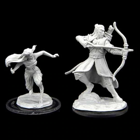 Verdant Guard Marksman & Satyr unpainted miniatures by Wizkids as part of their wave 2 Critical Role range for Dungeons and Dragons, a pack of two miniatures one of a male elf ranger and a female spirit fawn for your tabletop gaming. 