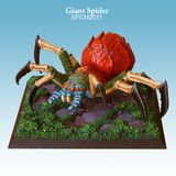 Giant Spider by Spellcrow. Miniature gaming creature for RPG and tabletop games, shown here painted with a red bulbus part and blue face