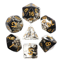 Elemental Dark CLoud Black RPG Dice. Elemental two-tone dice in mysterious swirling black with gold numbers