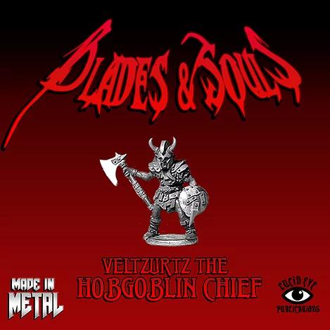 Veltzurtz The Hobgoblin Chief by Lucid Eye from their Blades & Souls range is a metal miniatures of a horned helmet wearing, axe wielding hobgoblin
