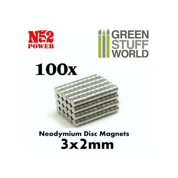 Neodymium Magnets 3x2mm - 100 units (N52) -9264- Green Stuff World