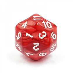countdown D30 dice in a glossy pearl red with swirls of red colour and white numbers 