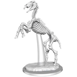 Skeletal Horse unpainted miniature by Wizkids as part of their Wave 16 Deep Cuts range for Pathfinder. A miniature representing an undead skeleton horse in a rearing pose held up by a clear flight stand.