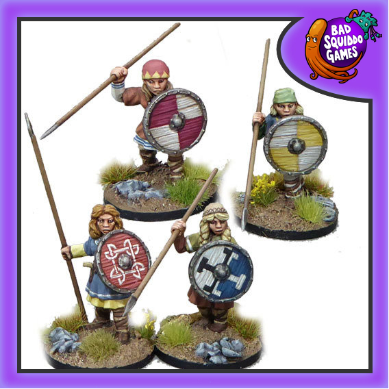 Shieldmaiden Warriors with Spears from Bad Squiddo Games contains 4 female metal miniatures