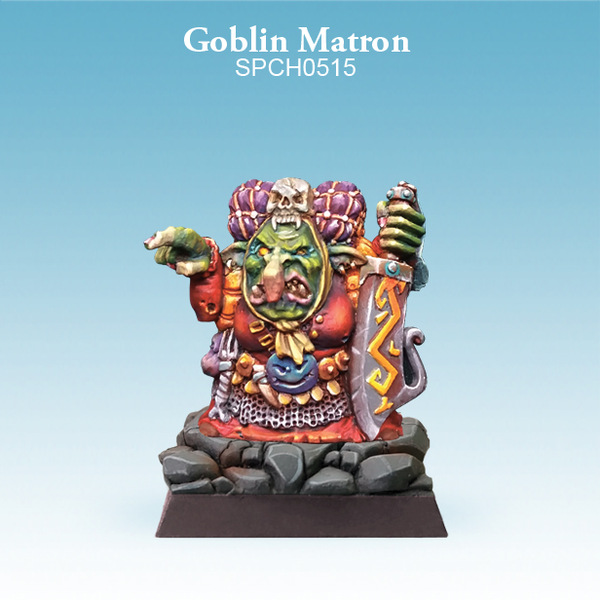 Goblin Matron a resin miniature from Spellcrow in a 28mm scale for your gaming table and beyond. This miniature is of a Goblin matron holding a large sword and pointing with her other hand, she comes in one piece and with a 25mm square plastic base.