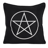 A fabulous square cushion in black with white pentagram design